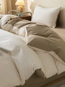 3件套100%纯棉亚麻被套组（1个被套+2个枕套），不含被芯，适合男女宿舍、学校床上用品、宿舍装饰，简约风格 - 彩色 - 查看 7