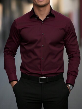 Manfinity Mode 男士休闲/商务纯色长袖衬衫，秋季