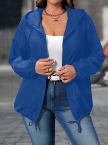 SHEIN LUNE 大码拉链夹克，纯色，简约，时尚，休闲，适合日常穿着 - 寶藍色 - 查看 5