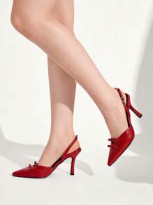 CUCCOO CHICEST Tacones altos de mujer de punta fina con lazo, elegantes y sexys, color rojo. Outfit elegante para citas, fiestas, Navidad y Año Nuevo