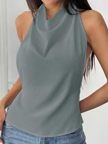 Flirla Sleeveless Halter Backless Top, Solid Color Casual Minimalist For Daily Wear