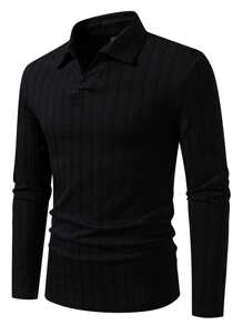 Claim Dot 男士纯色 Polo 衫，休闲时尚，适合日常穿着 - 黑色 - 查看 3