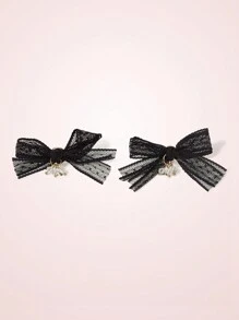 SHEIN MOD Brincos de laço de renda, adequados para uso diário