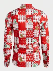Manfinity VCAY Men's Santa Claus Woven Slim Fit Casual Turn-Down Collar Long Sleeve Shirt, Suitable For Autumn