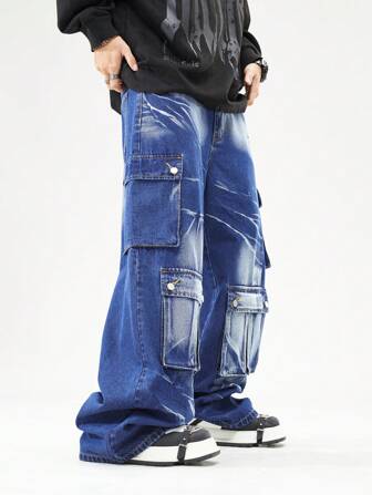 Street Life Jeans décontractés à coupe large et à plusieurs poches pour hommes