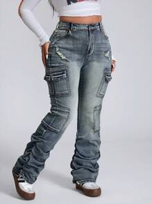 SHEIN ICON Jeans de mezclilla casuales de talla grande, de uso diario y con estilo