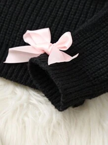 Suéter de cuello redondo con manga larga y decoración de moño para niña preadolescente, otoño/invierno - Negro - Ver 3