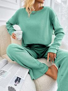 EURMUSE Drop Shoulder Tee & Wide Leg Pants - Lime Green - View 5