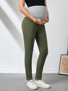 SHEIN Maternity Skinny Jeans, Casual And Stylish For Everyday Wear - Army Green - View 5