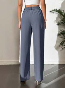 SHEIN Tall Quần ống đứng túi màu trơn đơn giản cho nữ - Màu xanh bụi bặm - Xem 2