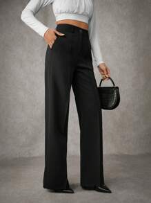 Pantalon de costume pour femmes avec détails de couture plissés unicolore
