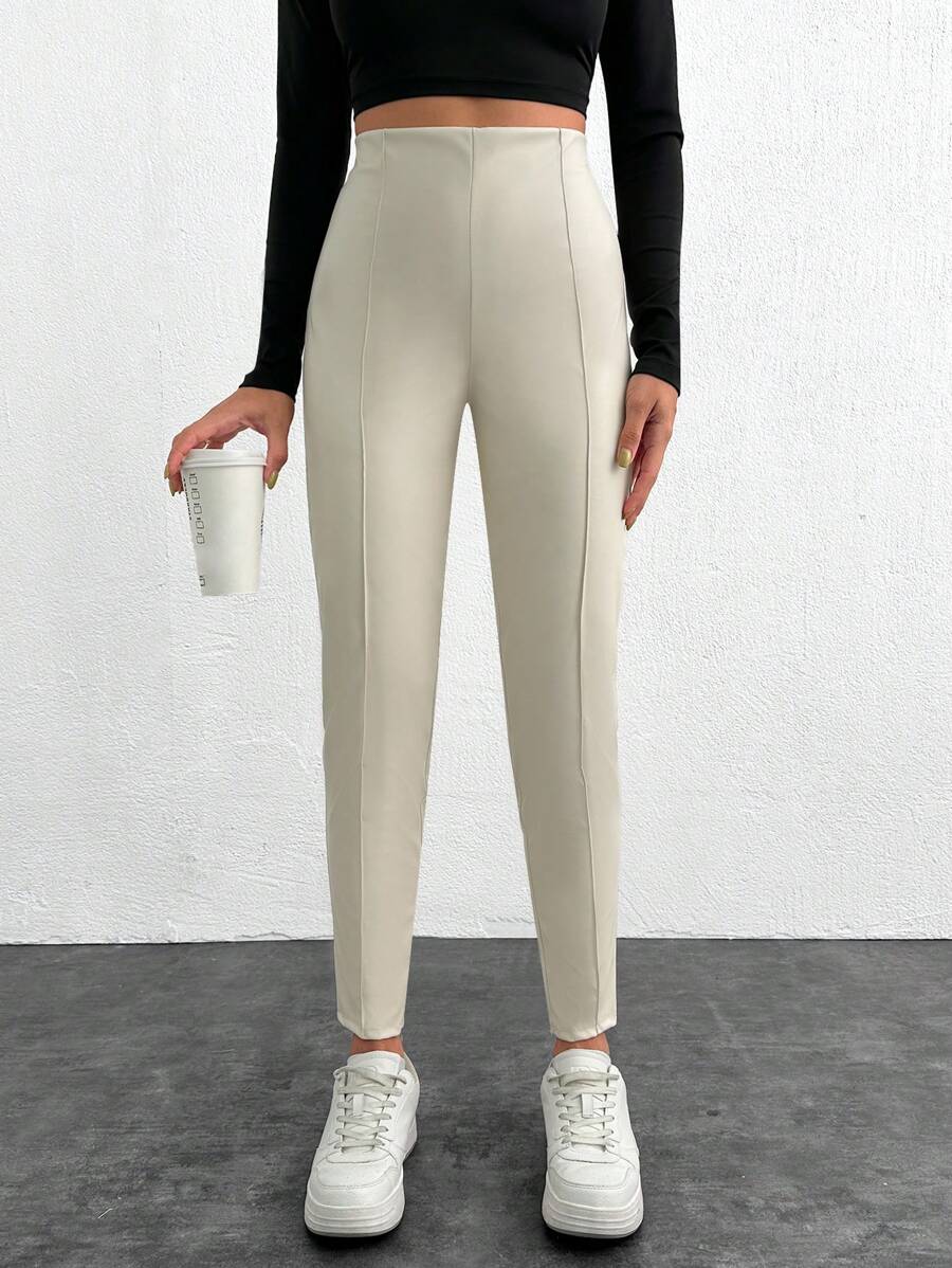 SHEIN Cottnline Mallas de cintura alta de unicolor versátiles y casuales - Albaricoque - Ver 1