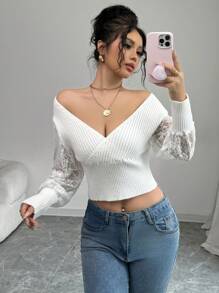 Elenzga New European & American Style Casual Loose Knit Pullover Women Sweater, Fashion Knitted Top For Autumn/Winter Fall - White - View 3