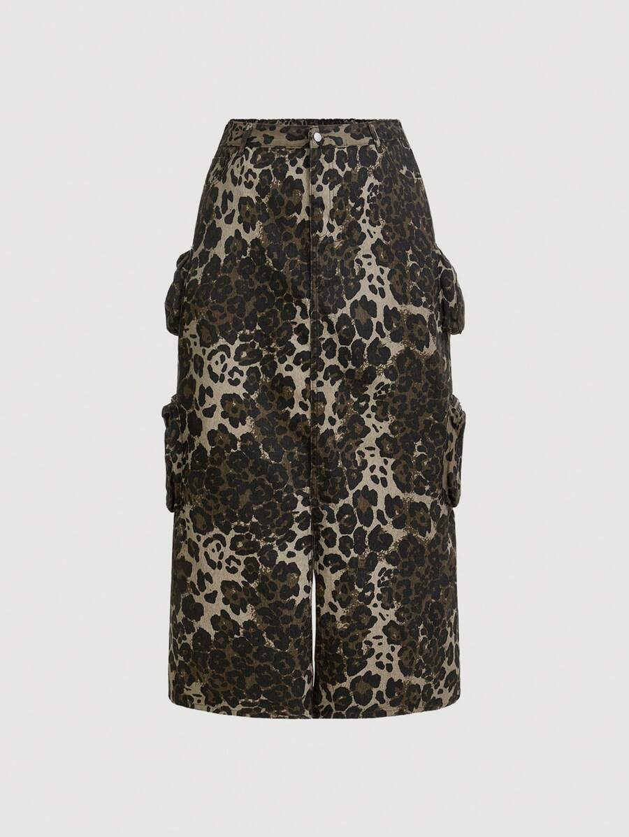 SHEIN Essnce Váy mini denim cotton họa tiết camo rộng rãi cỡ lớn - Nhiều màu - Xem 1