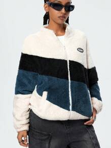 Muchica Áo khoác kéo khóa màu Flannelette mặc hàng ngày cho nữ Athleisure Streetwear - Nhiều màu - Xem 4