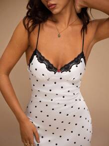 Forever 21 法国情人节假期下午茶黑白波点吊带长裙