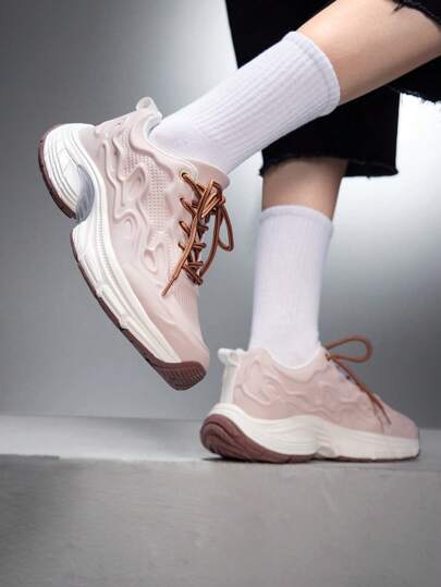 Vate Women's Beige Fashion Design Outdoor Chunky Sneakers, Shock-Absorbing, Suitable For Daily Wear, Vacation, Festivals, Platform Wedge New Year Holiday Tainers