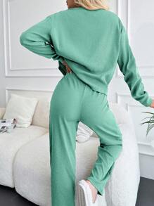 EURMUSE Drop Shoulder Tee & Wide Leg Pants - Lime Green - View 2