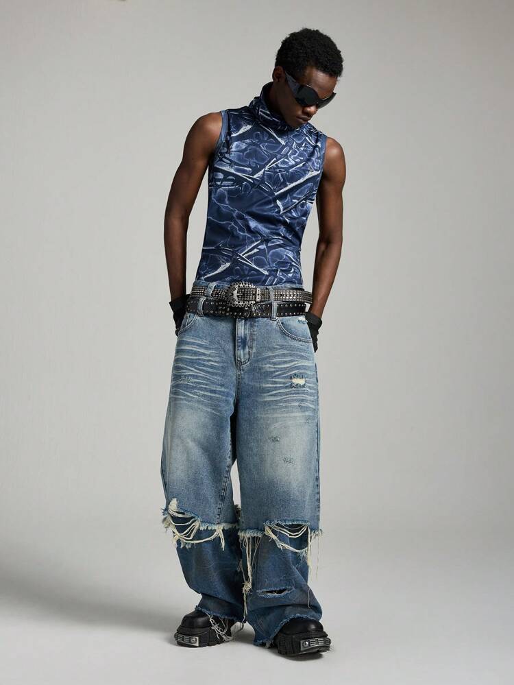 Men's All-Over Print Fashionable Turtleneck Knit Top