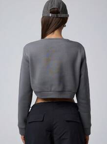 Hanevo Women Casual Cropped Sweatshirt With Seam Design Sportwear For Daily Wear Pullover Fall - Grey - View 2