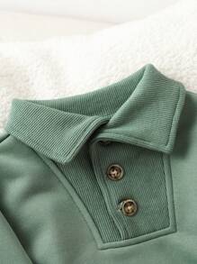 Genkimix Kids 小男孩純色 Polo 領長袖休閒寬鬆衛衣，適合各種場合，日常穿著或上學皆宜，秋季款 - 橄欖綠 - 查看 3