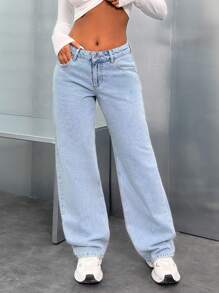 EURMUSE 女士前扣口袋休闲牛仔裤，日常穿着