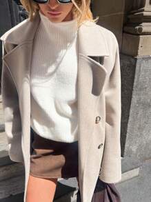 SHEIN Cottnline BEIGE WOMEN OVERCOAT WITH BELTED DETAIL - Beige - View 8