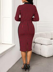 SHEIN Lady Spring And Summer Autumn And Winter Elegant Casual Commuting Office Black Knitted Stand Collar Pencil Zipper Midi Long Sleeve Plus Size Co-Ords Professional Clothes Women Clothes Women Outfit Sets Valentine's Day New Years Women Outfit