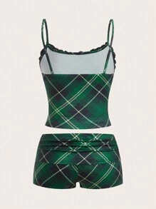 SHEIN EZwear Conjunto ajustado de punto verde para mujer de Navidad