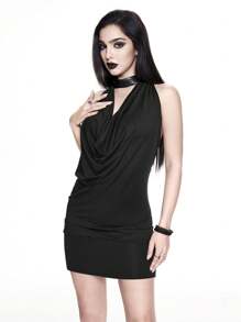 ROMWE Goth Y2K Vintage Oversized Plunging Neckline Halter Cross Back Midi Dress - Black - View 4