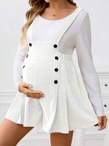 SHEIN Maternity Casual Button Pleated Loose Jumpsuit - White - View 1