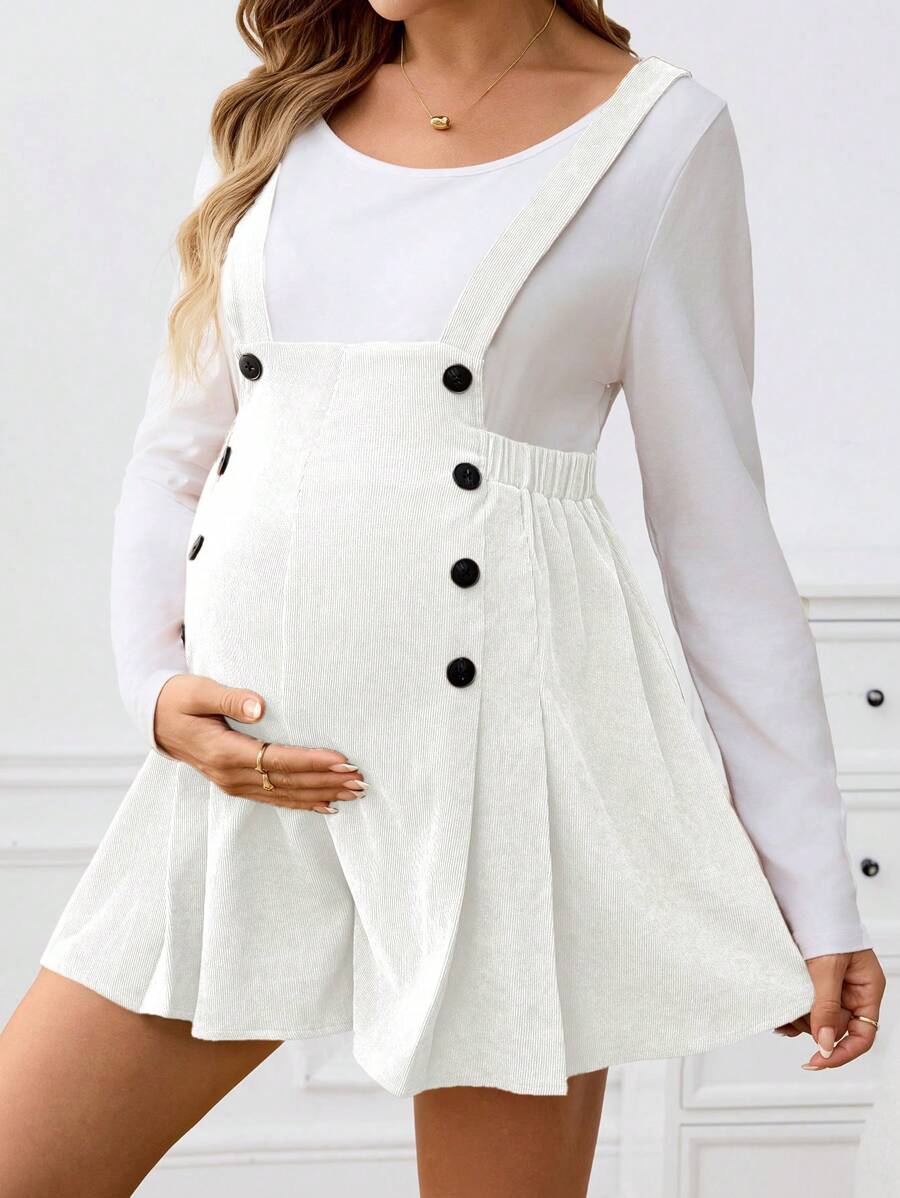 SHEIN Maternity Casual Button Pleated Loose Jumpsuit - White - View 1