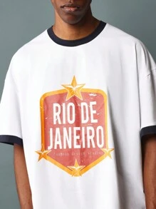 SUMWON Camiseta de manga corta con ajuste cuadrado y estampado gráfico - Blanco - Ver 4