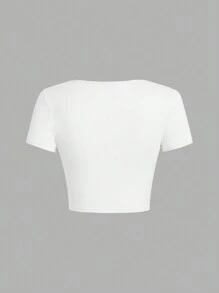 SHEIN EZwear Damska, swobodna, jednokolorowa, kwadratowa, obcisła koszulka z krótkim rękawem i kwadratowym dekoltem