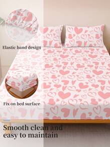 1pc Bedsheet, Bedding, Mattress Protector, Bed Cover, Comfortable Home Textile, Breathable Anti-Pilling Mattress Protector, Geometric Pattern Bed Cover, Home Decor, Suitable For All Bed Sizes - Twin, Full, Queen, King, All Seasons, Dust-Proof Bed Cover, Excluding Pillow And Pillowcase - Pink - View 5