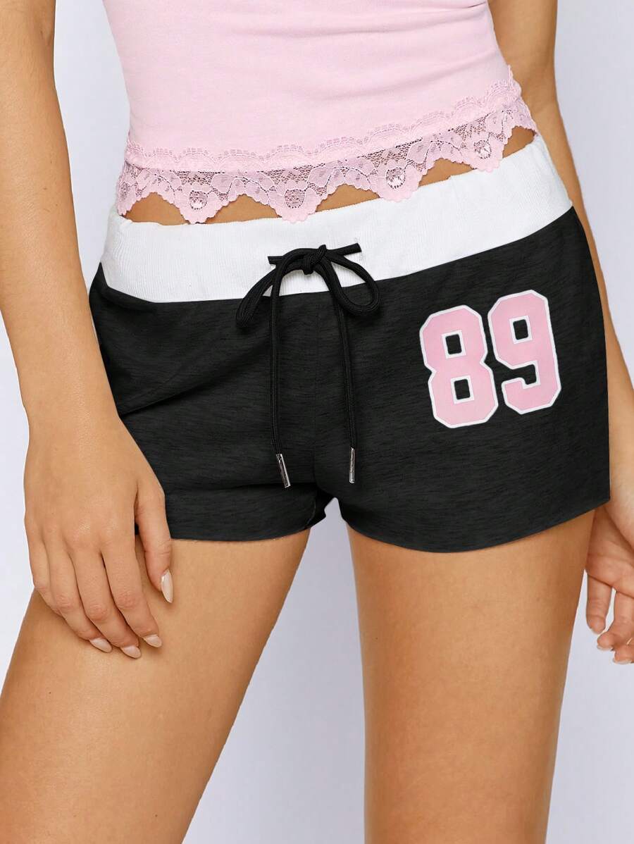 Muchica 夏季休闲字母装饰黑色超短裤 - 黑色 - 查看 1
