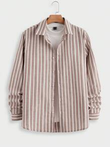 Manfinity VCAY 2pcs/Set Men Stripe Collared Long Sleeve Shirt Outfit, Suitable For Autumn - Multicolor - View 5