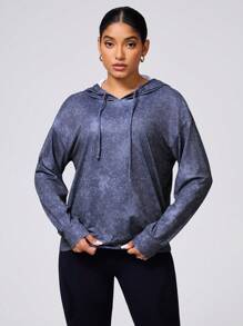 Core Rhythm Solid Color Hooded Sports Long Sleeve Sweatshirt, Minimalist Fashion Casual Daily Wear - Blue - View 4