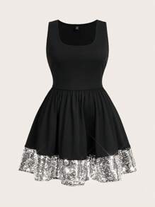 SHEIN Essnce 大码女士派对礼服，金色亮片礼服，希腊女神礼服，金色礼服，正式礼服，节日礼服，金属裙，仙女裙，黑色迷你裙，金色迷你裙 - 銀色 - 查看 1