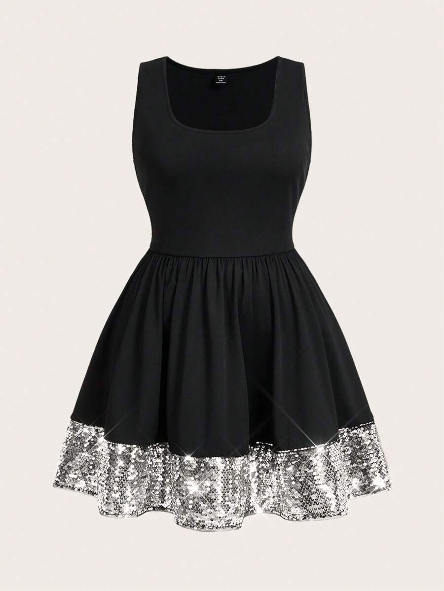 SHEIN Essnce 大码女士派对礼服，金色亮片礼服，希腊女神礼服，金色礼服，正式礼服，节日礼服，金属裙，仙女裙，黑色迷你裙，金色迷你裙 - 銀色 - 查看 1