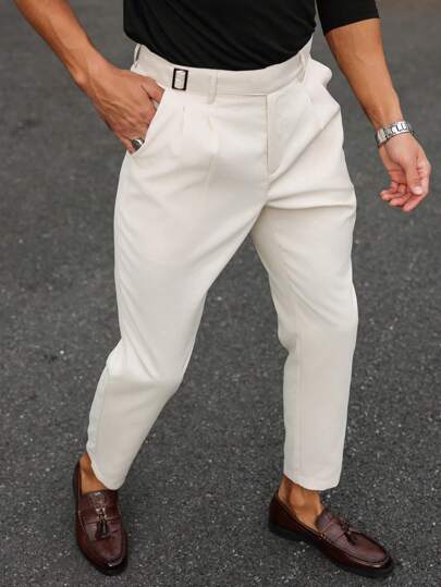 Calvornis Men's Casual Versatile Solid Color Suit Pants Men White Dress Pants