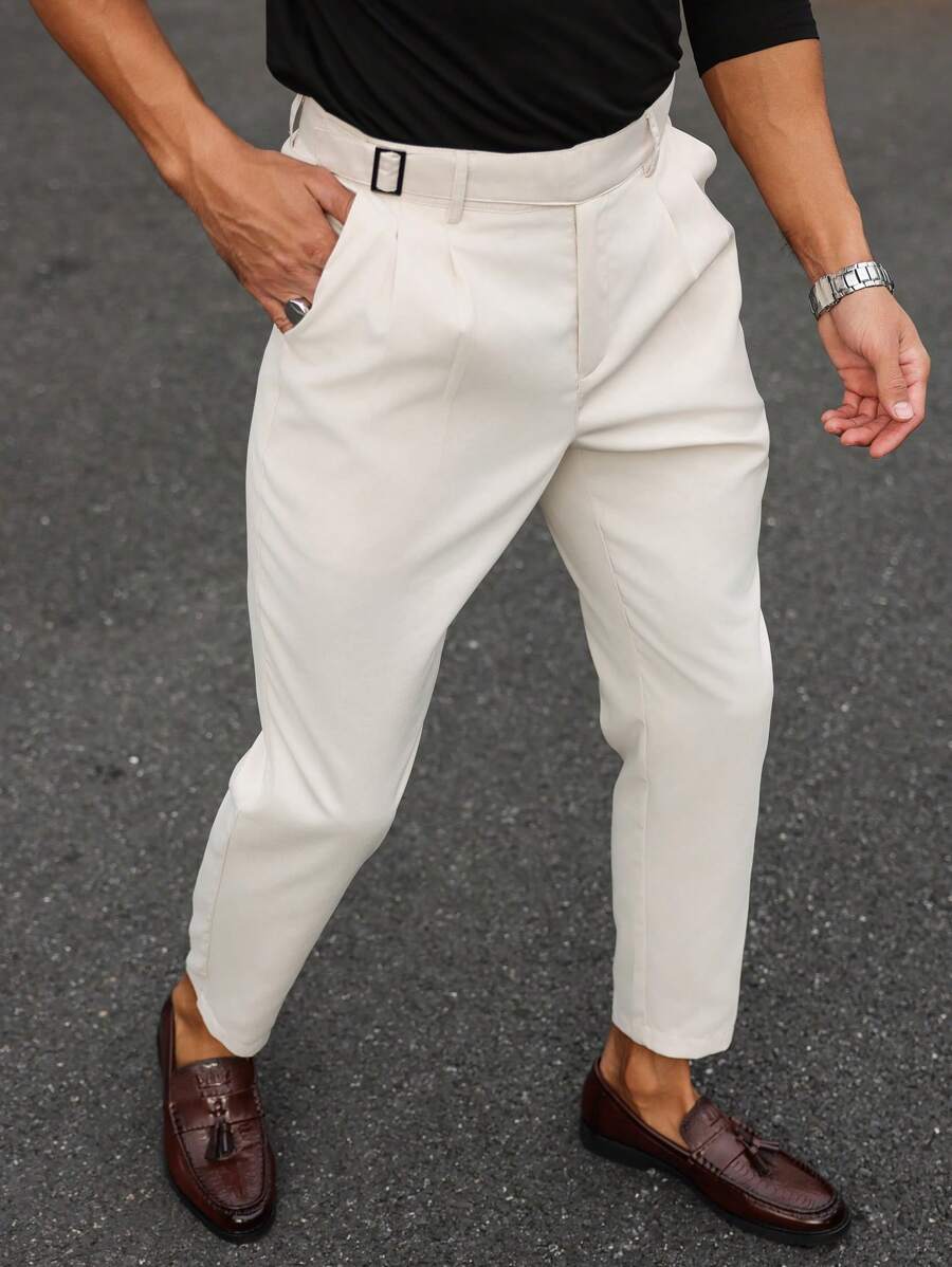 Calvornis Men's Casual Versatile Solid Color Suit Pants Men White Dress Pants
