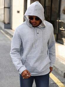 Manfinity Homme Sudadera con capucha, unicolor, moda minimalista, uso casual diario - Gris - Ver 6
