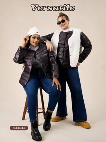 SHEIN EZwear Piumino leggero nero per donna taglie forti, indossabile sia internamente che esternamente - nero - Visualizzare 6