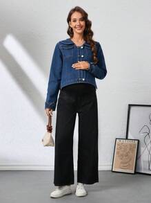 SHEIN Maternity Frontal Button Long Sleeve Pocket Simple Casual Denim Top