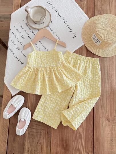 SHEIN LMoss Kids Conjunto de Top Alcinha e Calça de Cintura Elástica com Estampa Floral Miúda para Verão