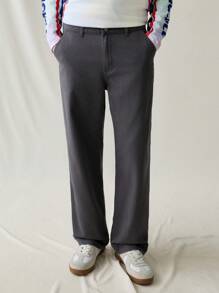 Manfinity Hypemode Pantalones casuales rectos y holgados de mezclilla gris claro para hombre, Urban Chill
