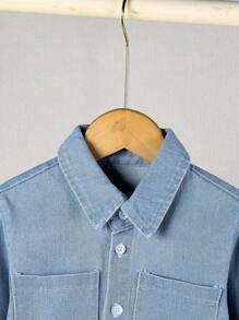 SHEIN Young Boy Casual Fashion Denim Single Breasted Shirt And Jeans Set