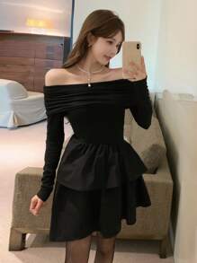 DAZY 女士短款派对连衣裙，适合春秋季、情人节等场合，迷你露肩上衣