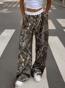 Muchica 女式印花梭织阔腿裤 - 鏽棕色 - 查看 5